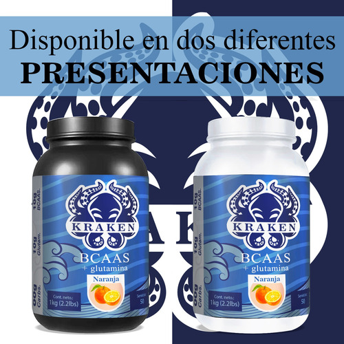 Aminoácidos Bcaas + Glutamina Kraken 1kg 100 Servicios Naranja