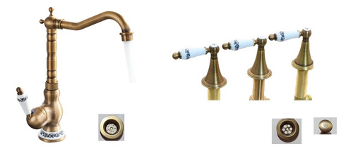 Griferia Monocomando Bronce Lever Alta Dorada + Bidet