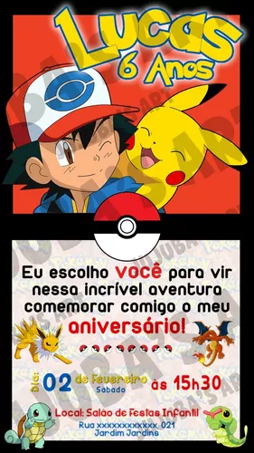 Convite Digital Pokémon – Pikachu – Montando a Sua Festa Oficial