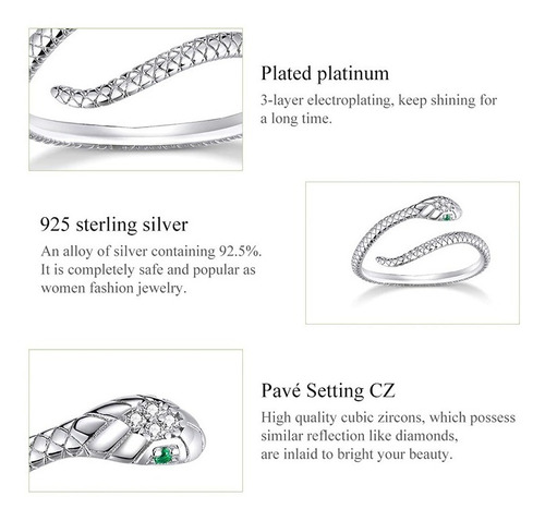 Imagen 6 de 7 de Anillo Argolla Para Mujer Serpiente Ajustable En Plata 925