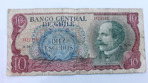 Billete  A 14 ~ 10 Escudos Chile ( Inostroza ~ Barrios )