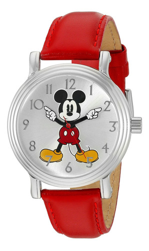 Reloj Mujer Disney W002758 Cuarzo Pulso Rojo En Cuero