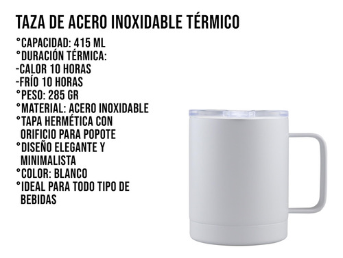 Termo De Acero Inoxidable 414 Ml Doble Capa, 10 Horas
