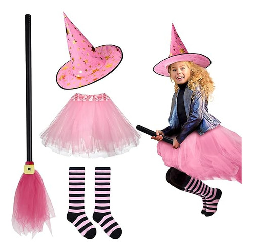 4 Piezas Disfraz Bruja Halloween Para Niñas Incluye Tutu Ros