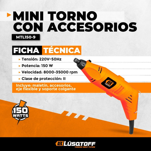 Imagen 4 de 4 de Minitorno Lusqtoff Mtl150-9 150w 35000rpm 200v 50hz 6cts