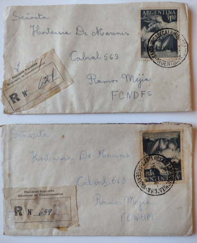 2 Sobres Certificado Matasello Calamuchita Córdoba Año 1955