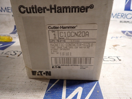 New Cutler Hammer C10cn20a Size 1 Contactor 2 Pole 120 V Dde