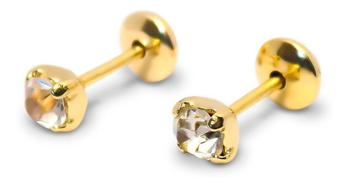 Aros Bebé Circón 3mm Enchapado Oro 18 K