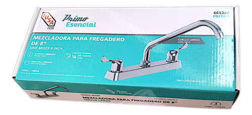 Mezcladora Para Fregadero 8puLG 1/4 De Vuelta Iusa Acabado Cromado Color Plateado