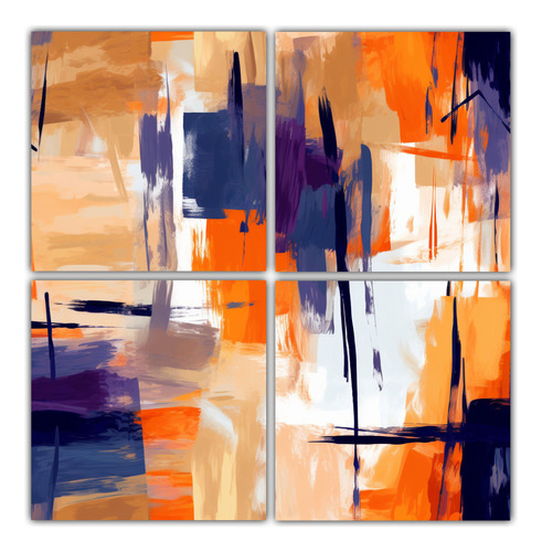 80x80cm Cuadro Pared Moderno: Pintura Naranja En Fondo Beige