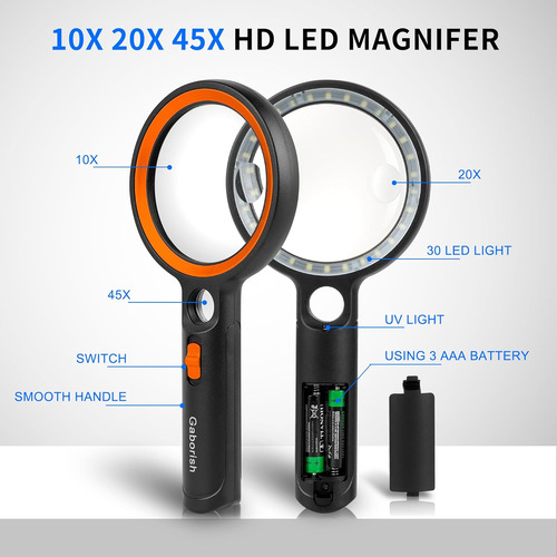 Lupa De Lectura Gaborish , Con Luces Led, 10x / 20x / 45x