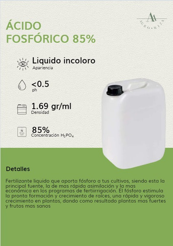 Acido Fosforico Al 85% Hidroponia 5 Litros