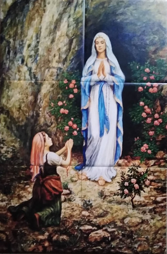 Imagen Milagrosa Virgen De Lourdes En 6 Azulejos 30x45 Cms.