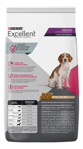 Excellent Perro Adulto +7 Pollo Y Arroz X 3 Kg.