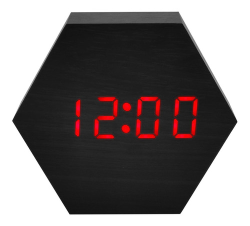 Reloj Y Despertador Minimalista Madera Led Digital Exagono