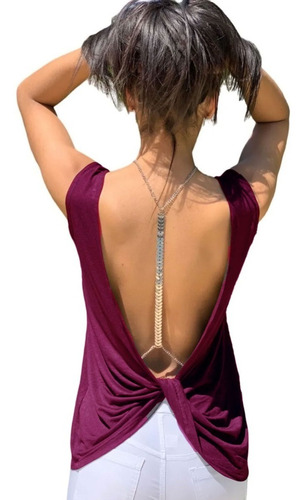 Imagen 3 de 6 de Remeron Remera Mujer Espalda Cruzada Descubierta Verano