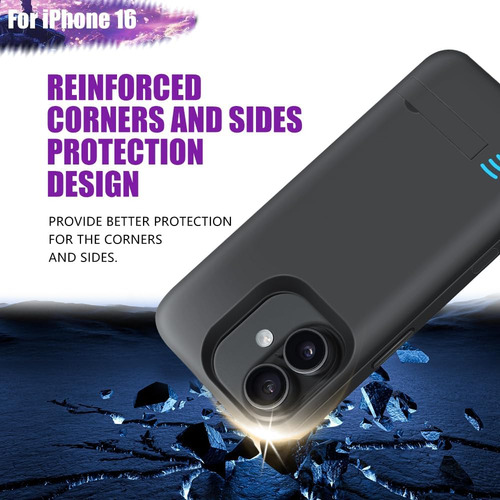 Funda De Batería Para iPhone 16, 5000 Mah Recargable Extendi