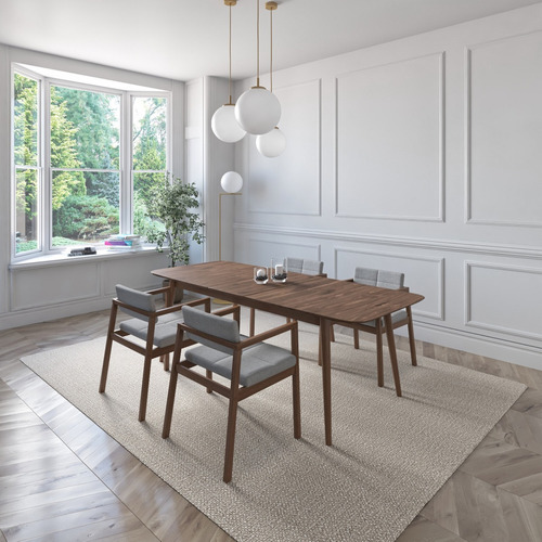 Juego De Comedor Extensible Praga De Madera Con 4 Sillas Diseño de la tela de las sillas Gris Claro - Nogal