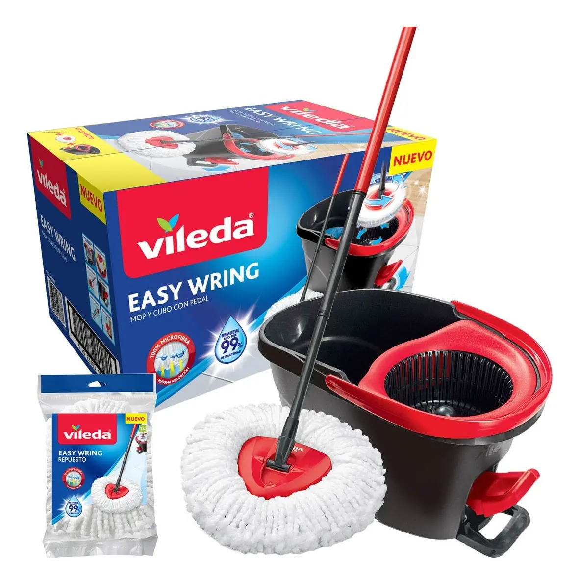 Trapeador mop Vileda Easy Wring + 1 repuesto Vileda con cubeta centrifugador Negro