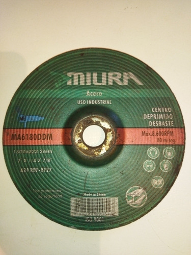 Disco Desbaste Acero Uso Indust Ma6180ddm 7 X1/4 X7/8 Miura