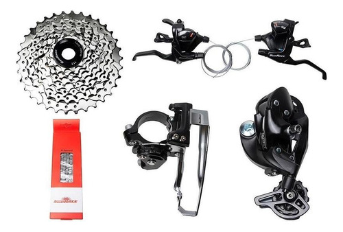 Kit Transmissão Bike Grupo Sunrace Dkm 24v Mtb 3x8v 6 Peças