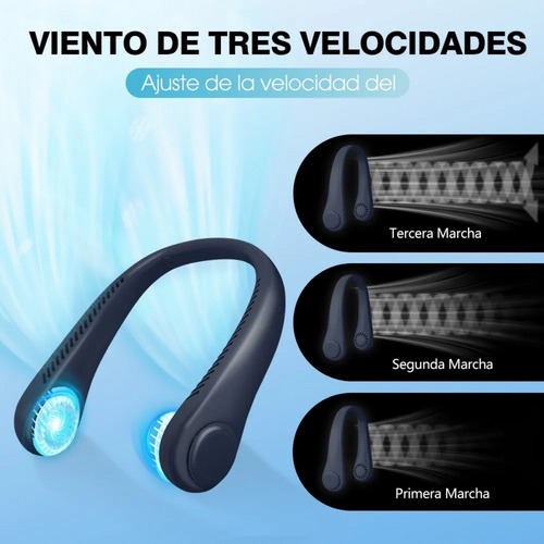 Ventilador Portátil De Cuello Azul Para Colgar Con 3 Velocidades De Viento Refrigeración A 360 Ventiladores Sin Aspas Batería Recargable