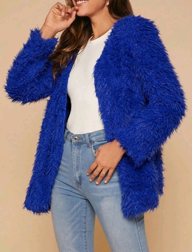 Abrigo Chamarra De Peluche Azul Talla G