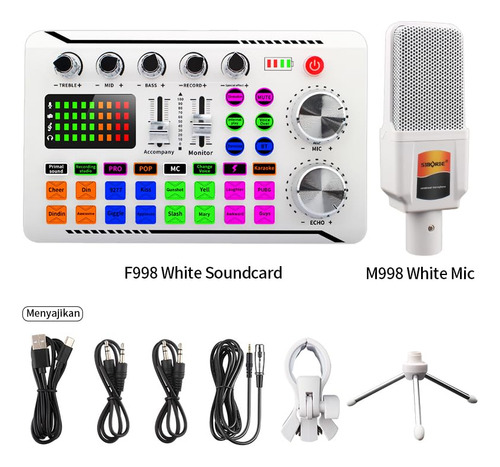 Paquete De Equipo De Podcast F998 Con Interfaz De Audio, Cha