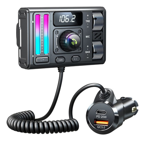 Mt02 Bluetooth 5.3 Transmisor Fm Para Automóvil Color Black