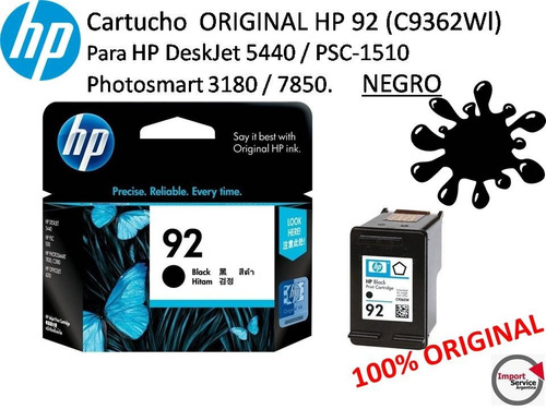 Cartucho Original Hp 92 (c9362wl) Color Negro