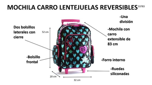 Mochila Carro Lentejuelas Corazones 33783 Cuotas