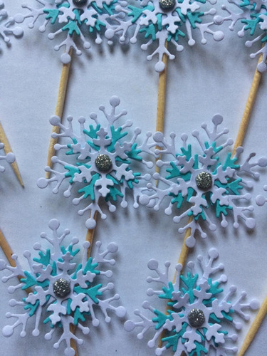 Imagen 1 de 7 de Pinchos Xa Muffins Cupcakes Copos Nieve Snowflake Frozen X10