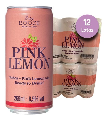 12x Easy Booze Lata Vodka+pink Lemon 269ml