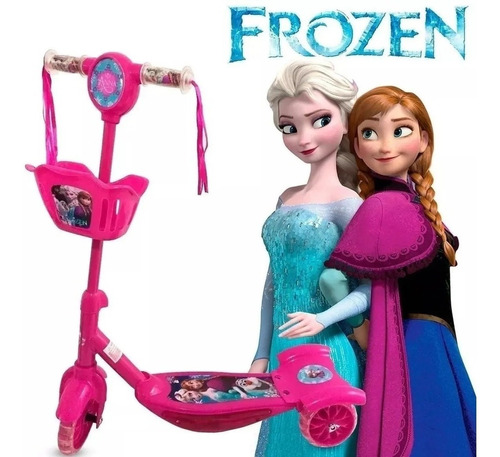 Patinete Infantil Frozen 3 Rodas Com Luzes, Cesta E Musica*