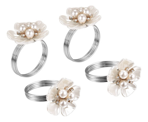 6 Servilletero Metal Flor Perla Hebilla Para Mesa Boda