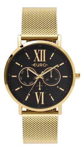 Relógio Feminino Euro Multiglow Dourado A Prova D'água Cor do fundo Preto