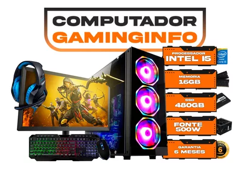 PC Gamer Completo Intel Core i5 Memoria Ram 16GB SSD 480GB Monitor