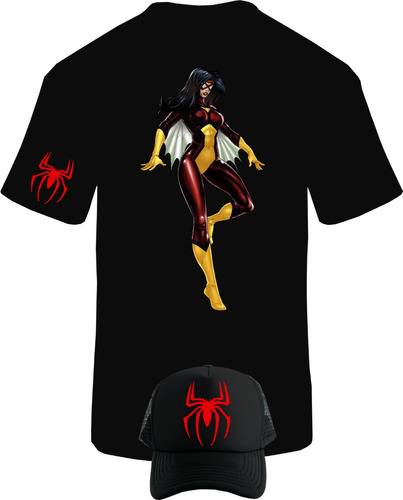 Camiseta Manga Corta Spider Woman Spiderman Obsequio Gorra 