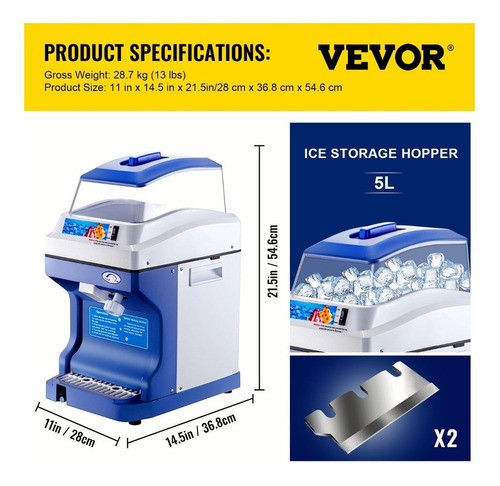 Vevor Trituradora De Hielo Eléctrica Automática 300w Color Azul