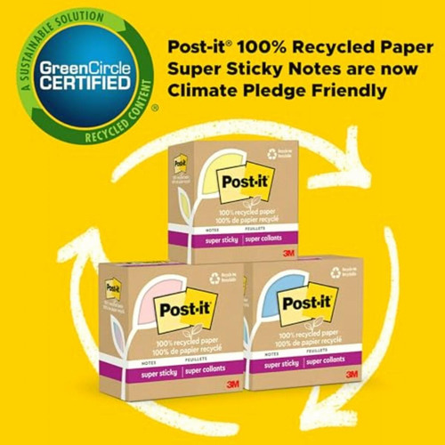 Post-it Notas Superadhesivas De Papel 100% Reciclado, 2
