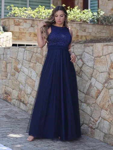 Vestido de madrinha azul escuro cheap longo