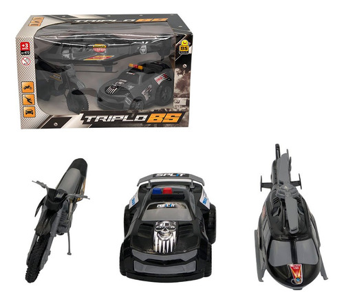 Triplo Bs Kit De Brinquedos Polícia Carro, Moto,helicóptero