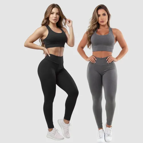 Kit 2 Conjuntos Calça Legging E Top Roupas Para Academia
