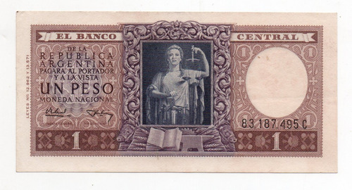 Billete Argentina 1 Peso Moneda Nacional Bottero 1915a Ex+