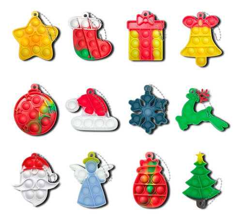 12pcs Navidad Mini Pop Llavero Fidget Toys, Regalos Del Día 