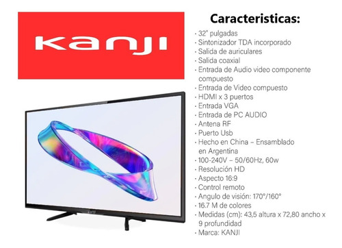 Imagen 2 de 4 de Tv Televisión Kanji 32 Led Hd Tda Hdmi Vga Usb Tv-32mt005