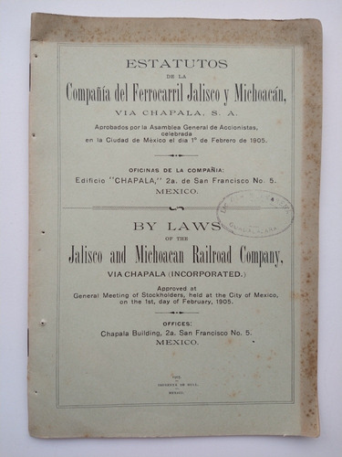 Estatutos De La Compañía Del Ferrocarril Jalisco Y Michoacán
