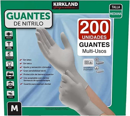 Guantes descartables antideslizantes Kirkland Signature Exam color gris esterlina talle M de nitrilo x 200 unidades