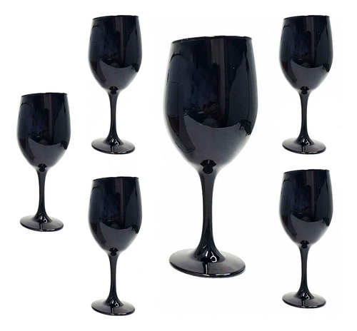 Copas De Vino De Vidrio Negras X 6 Unid 435 Ml Diseño