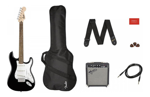 Guitarra Fender Stratocaster Squier Electrica Negra Pack Msi